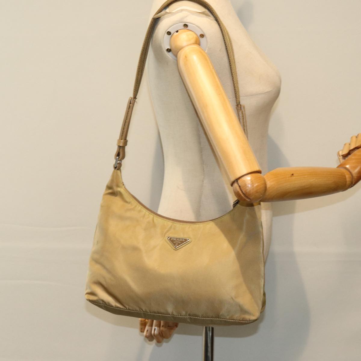 PRADA Shoulder Bag Nylon Beige Auth 75331