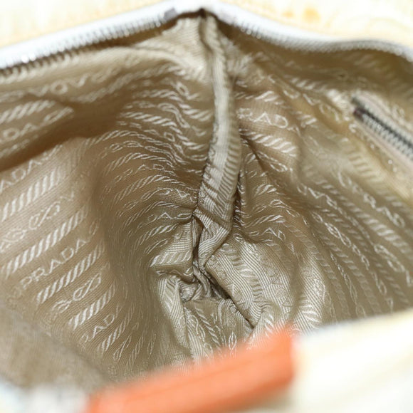 PRADA Tote Bag Nylon Beige Orange Auth 75334