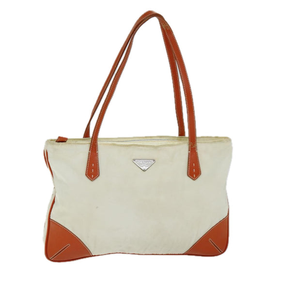 PRADA Tote Bag Nylon Beige Orange Auth 75334