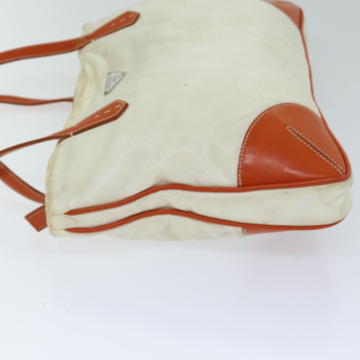 PRADA Tote Bag Nylon Beige Orange Auth 75334