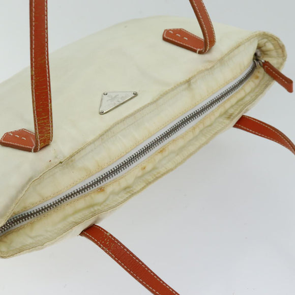 PRADA Tote Bag Nylon Beige Orange Auth 75334
