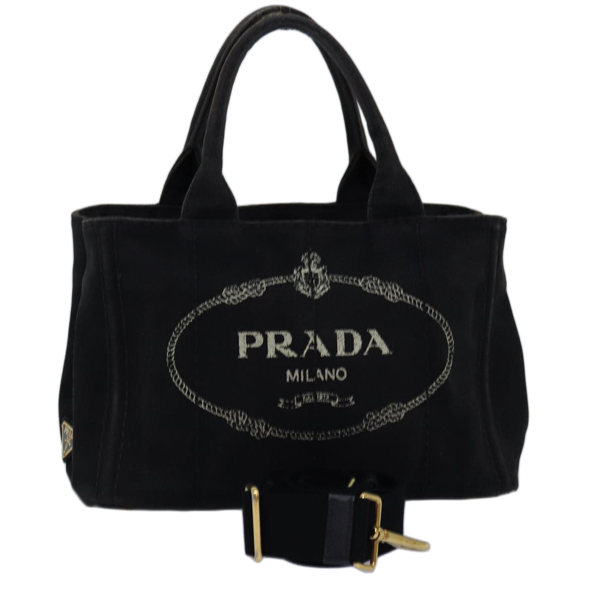 PRADA Canapa PM Hand Bag Canvas 2way Black Auth 75342