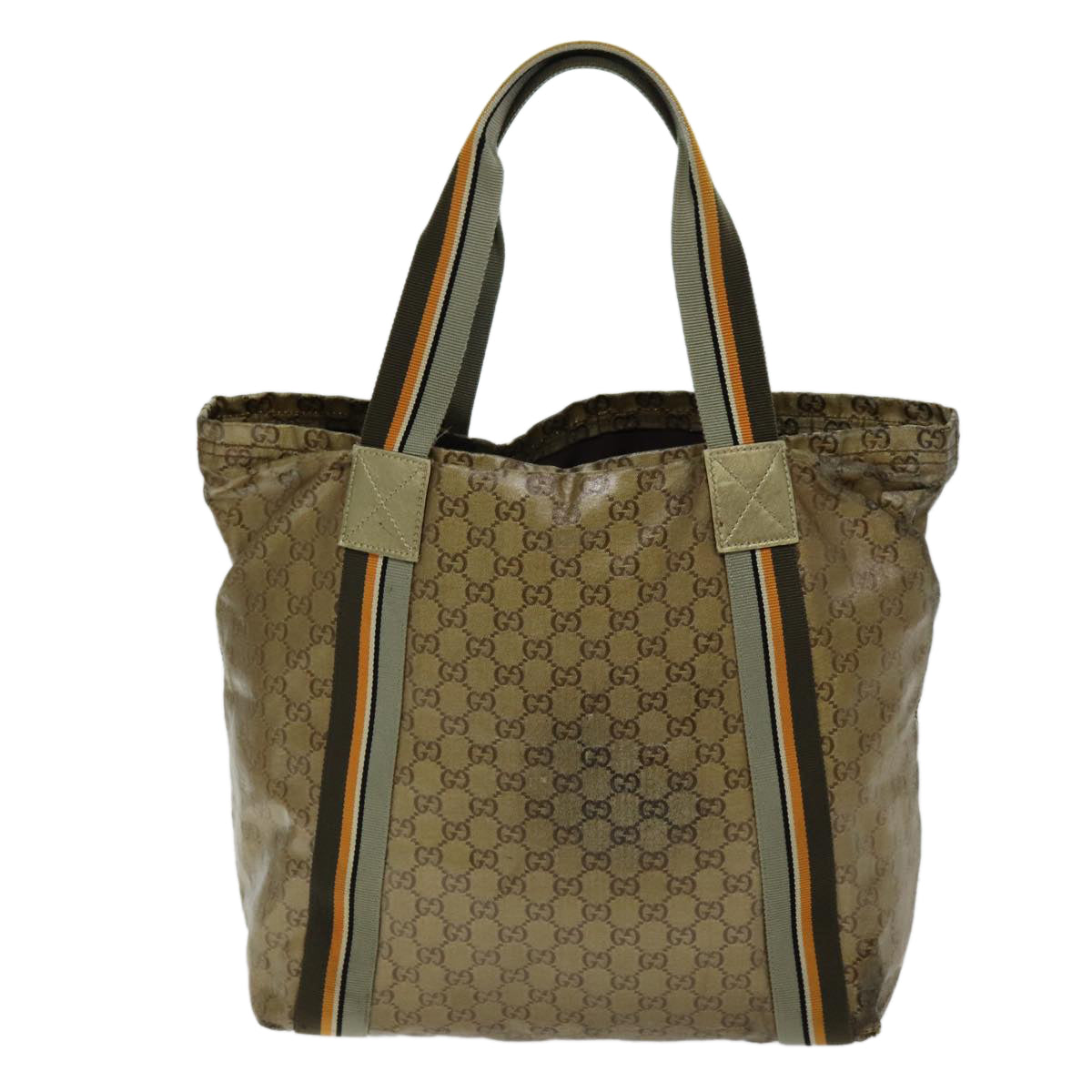GUCCI GG Crystal Tote Bag Gold Gray Brown 189669 Auth 75345 - 0