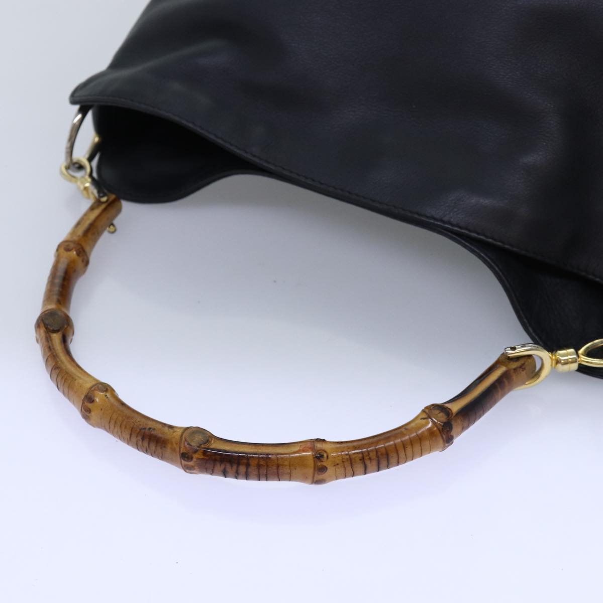 GUCCI Bamboo Shoulder Bag Leather 2way Black 000 1448 1638 Auth 75354