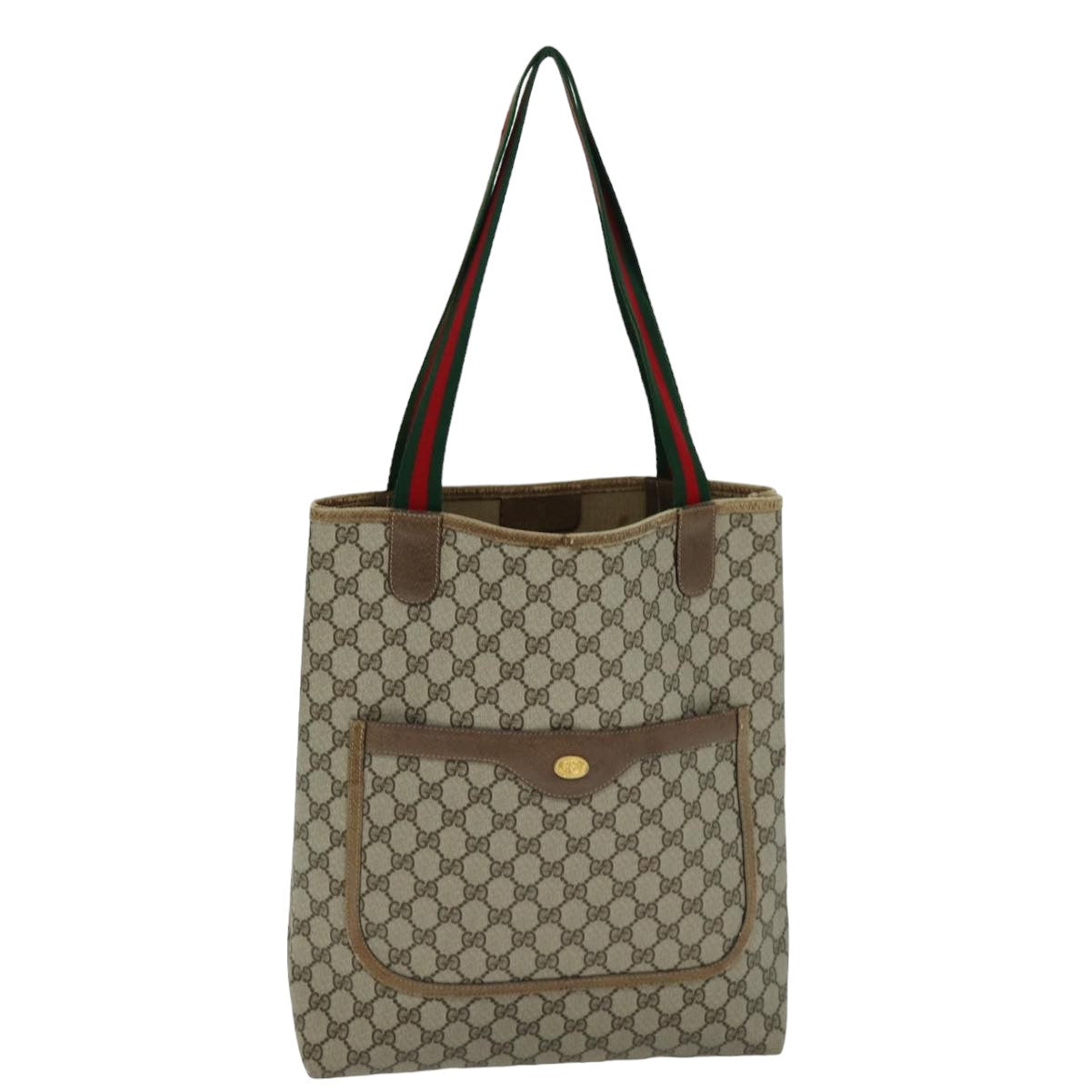 GUCCI GG Supreme Web Sherry Line Tote Bag PCVLeather Beige 39 02 003 Auth 75358