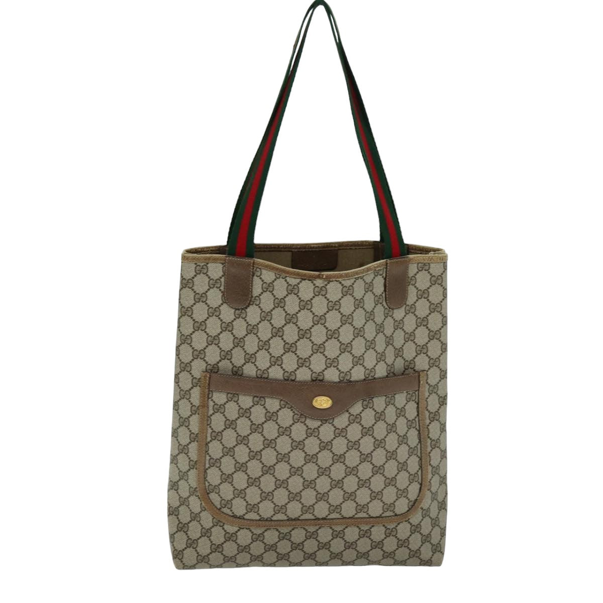 GUCCI GG Supreme Web Sherry Line Tote Bag PCVLeather Beige 39 02 003 Auth 75358