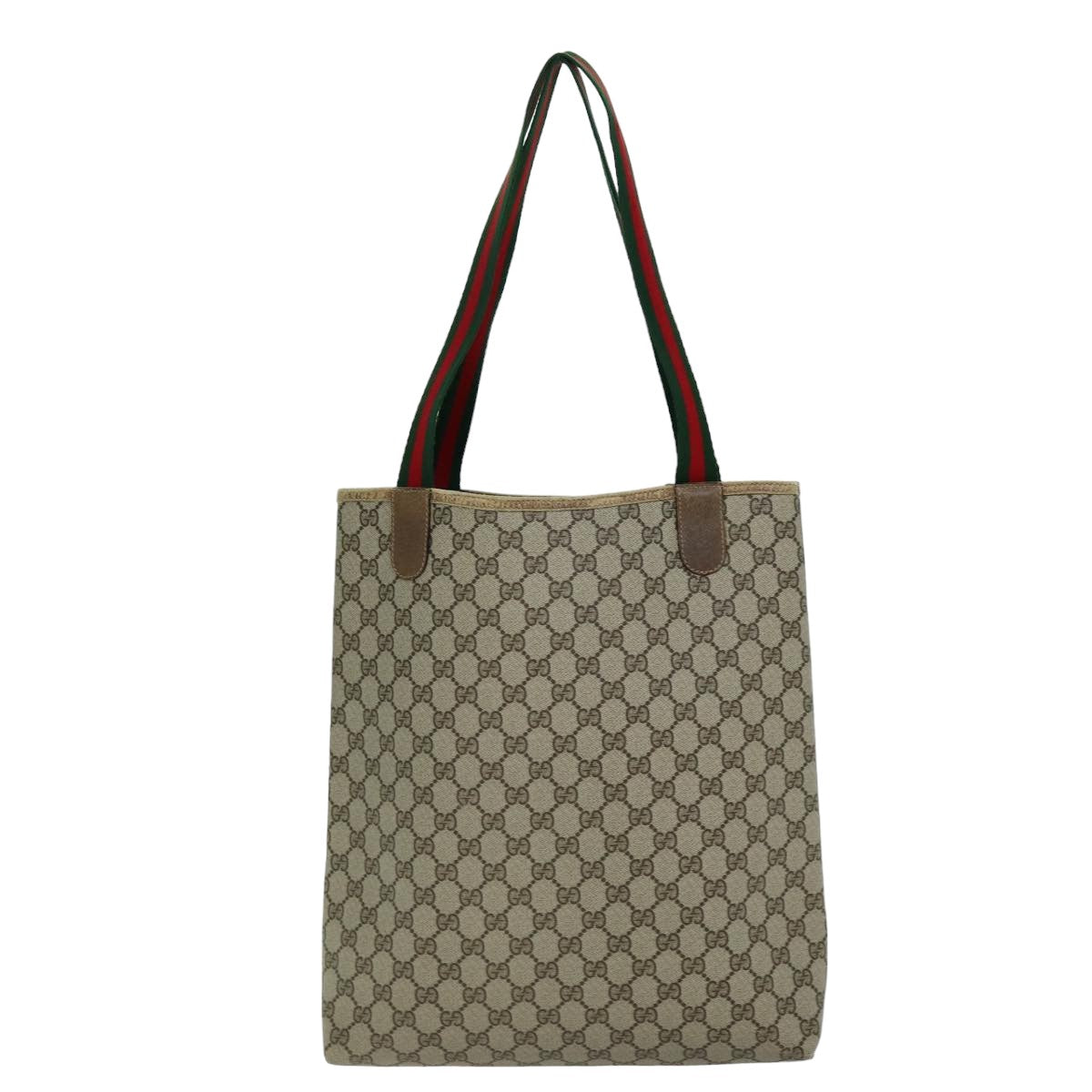 GUCCI GG Supreme Web Sherry Line Tote Bag PCVLeather Beige 39 02 003 Auth 75358