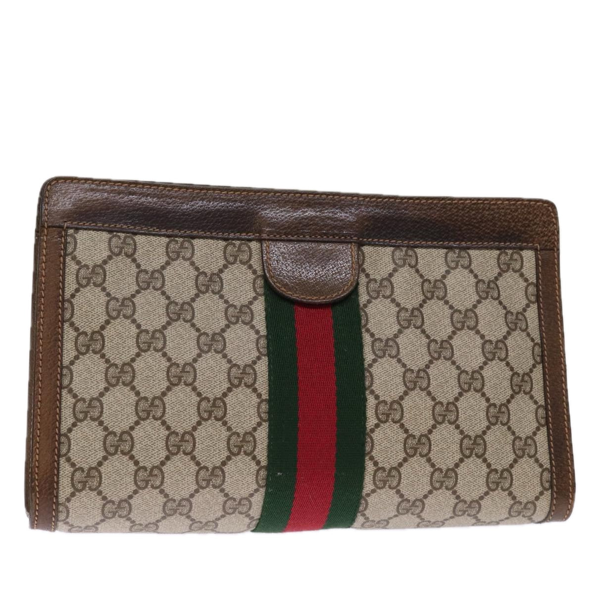 GUCCI GG Supreme Web Sherry Line Clutch Bag Beige Red 41 001 2125 28 Auth 75363