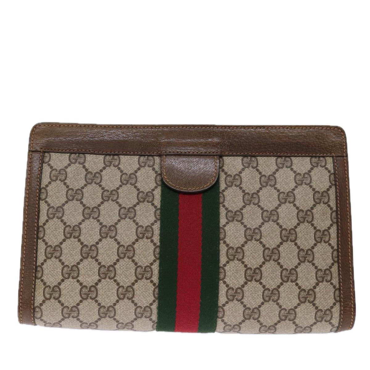 GUCCI GG Supreme Web Sherry Line Clutch Bag Beige Red 41 001 2125 28 Auth 75363 - 0