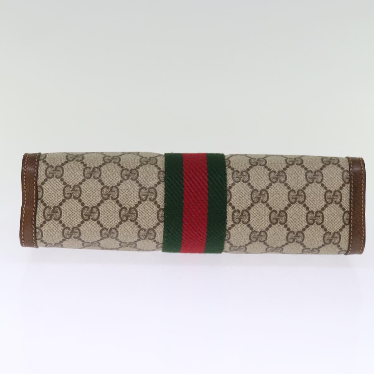 GUCCI GG Supreme Web Sherry Line Clutch Bag Beige Red 41 001 2125 28 Auth 75363