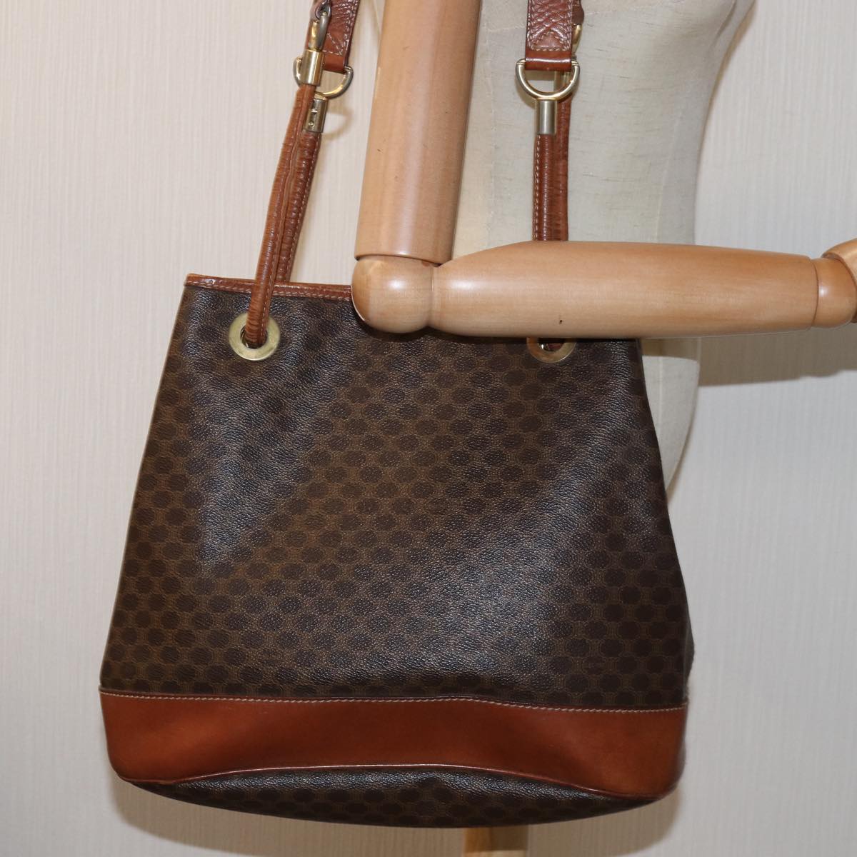 CELINE Macadam Canvas Shoulder Bag PVC Brown Auth 75369