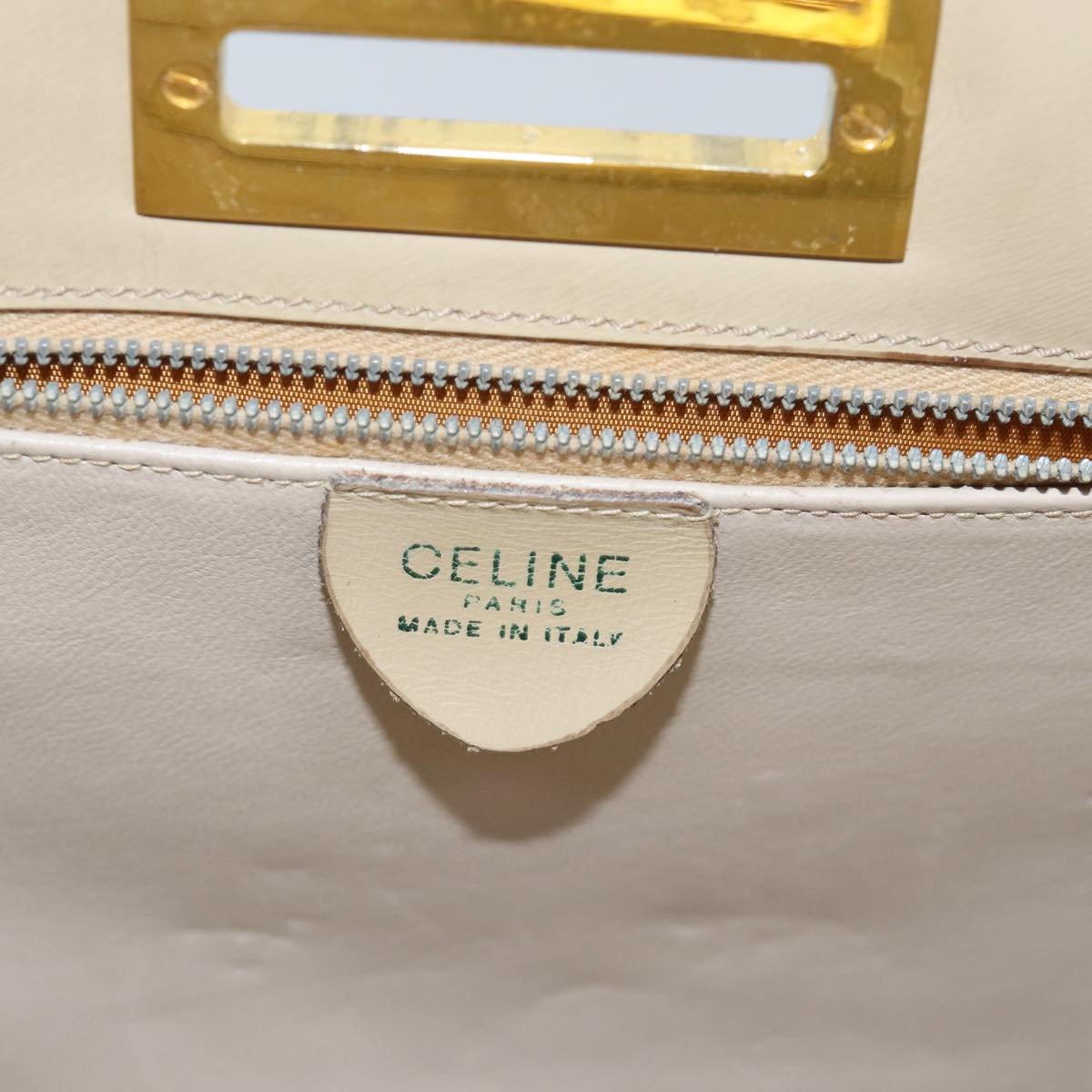 CELINE Hand Bag Leather Beige Auth 75396