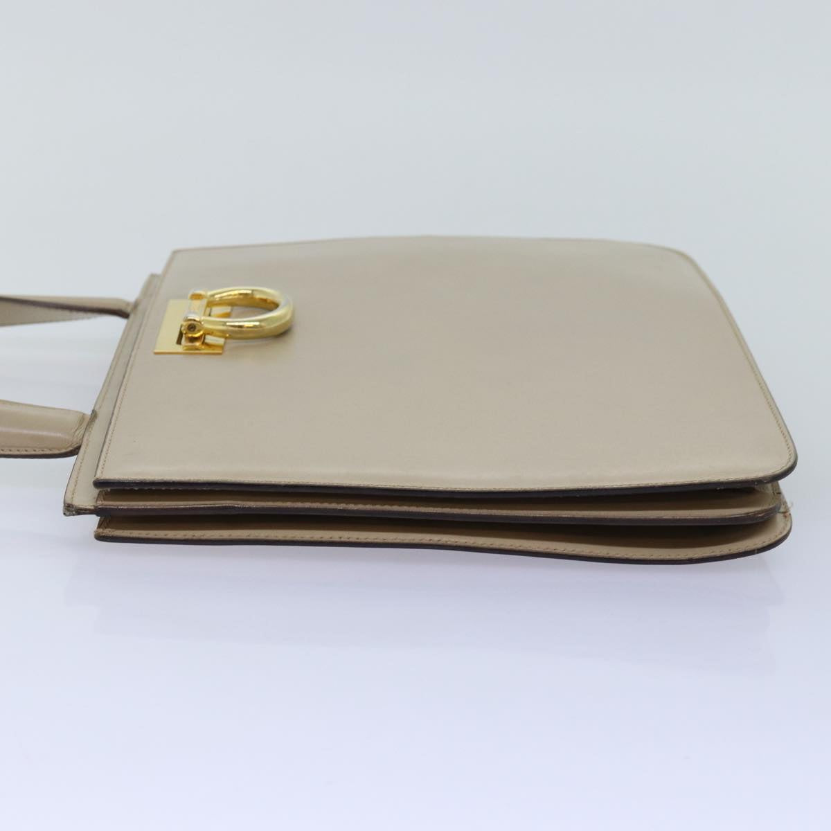 CELINE Hand Bag Leather Beige Auth 75396