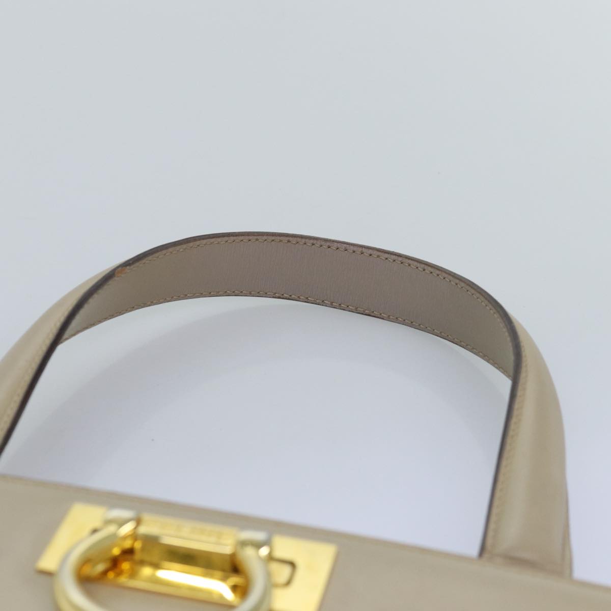 CELINE Hand Bag Leather Beige Auth 75396