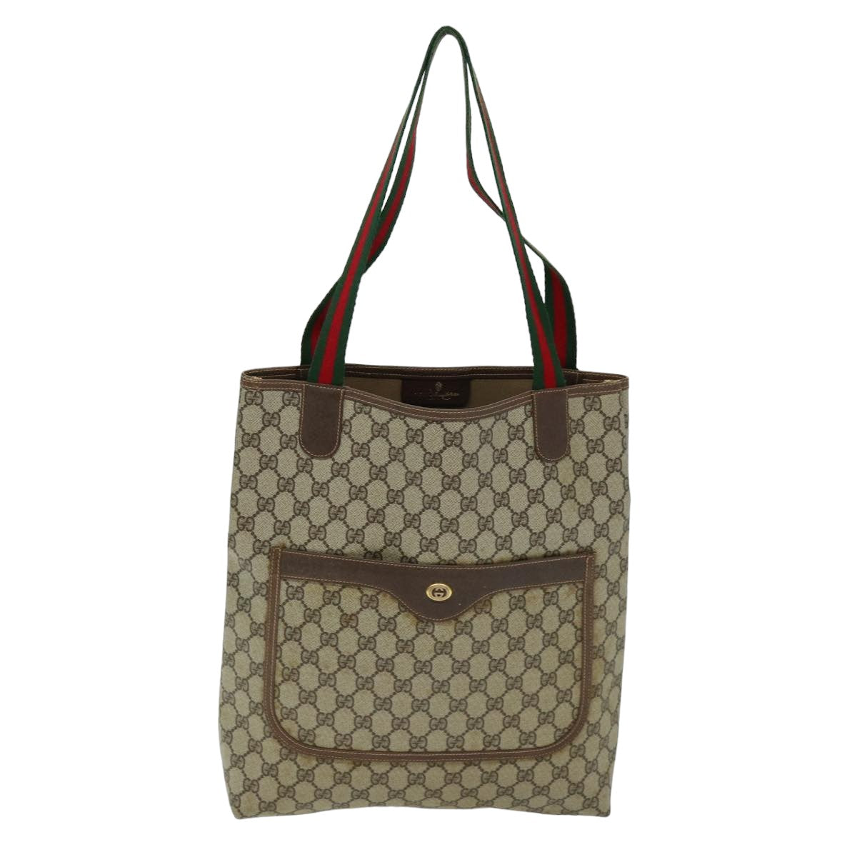 GUCCI GG Supreme Web Sherry Line Tote Bag PCVLeather Beige 40 02 003 Auth 75398