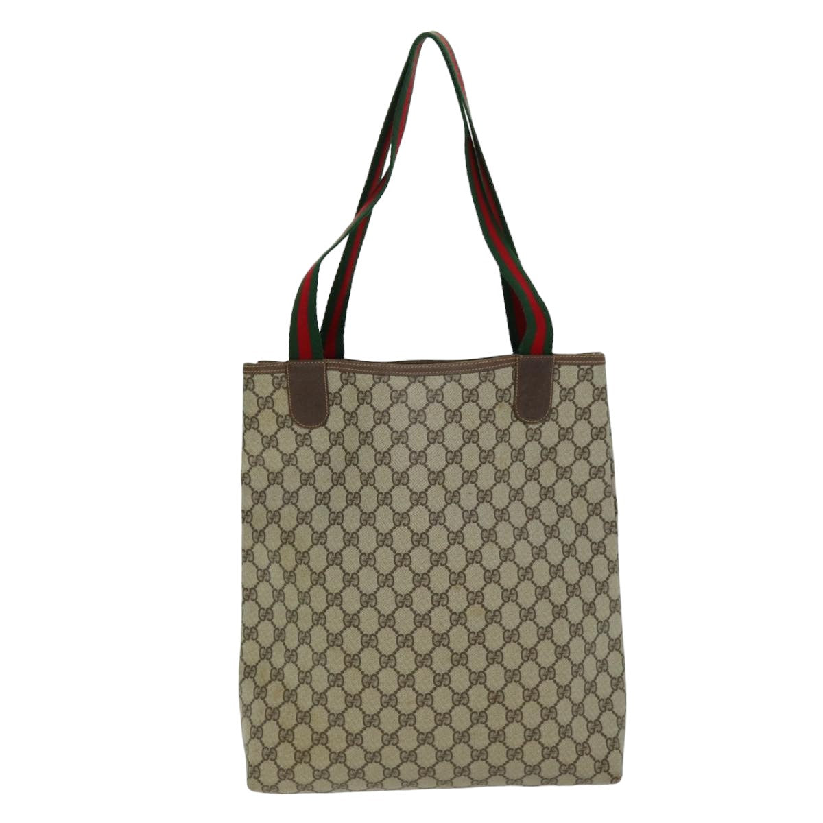 GUCCI GG Supreme Web Sherry Line Tote Bag PCVLeather Beige 40 02 003 Auth 75398