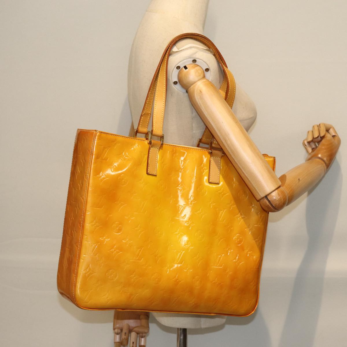 LOUIS VUITTON Monogram Vernis Columbus Tote Bag Yellow M91047 LV Auth 75400