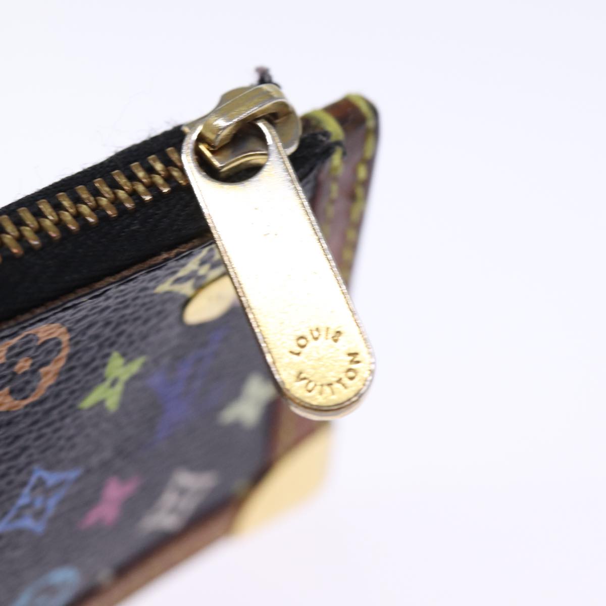 LOUIS VUITTON Monogram Multicolor Pochette Cles Purse Black M92654 Auth 75411