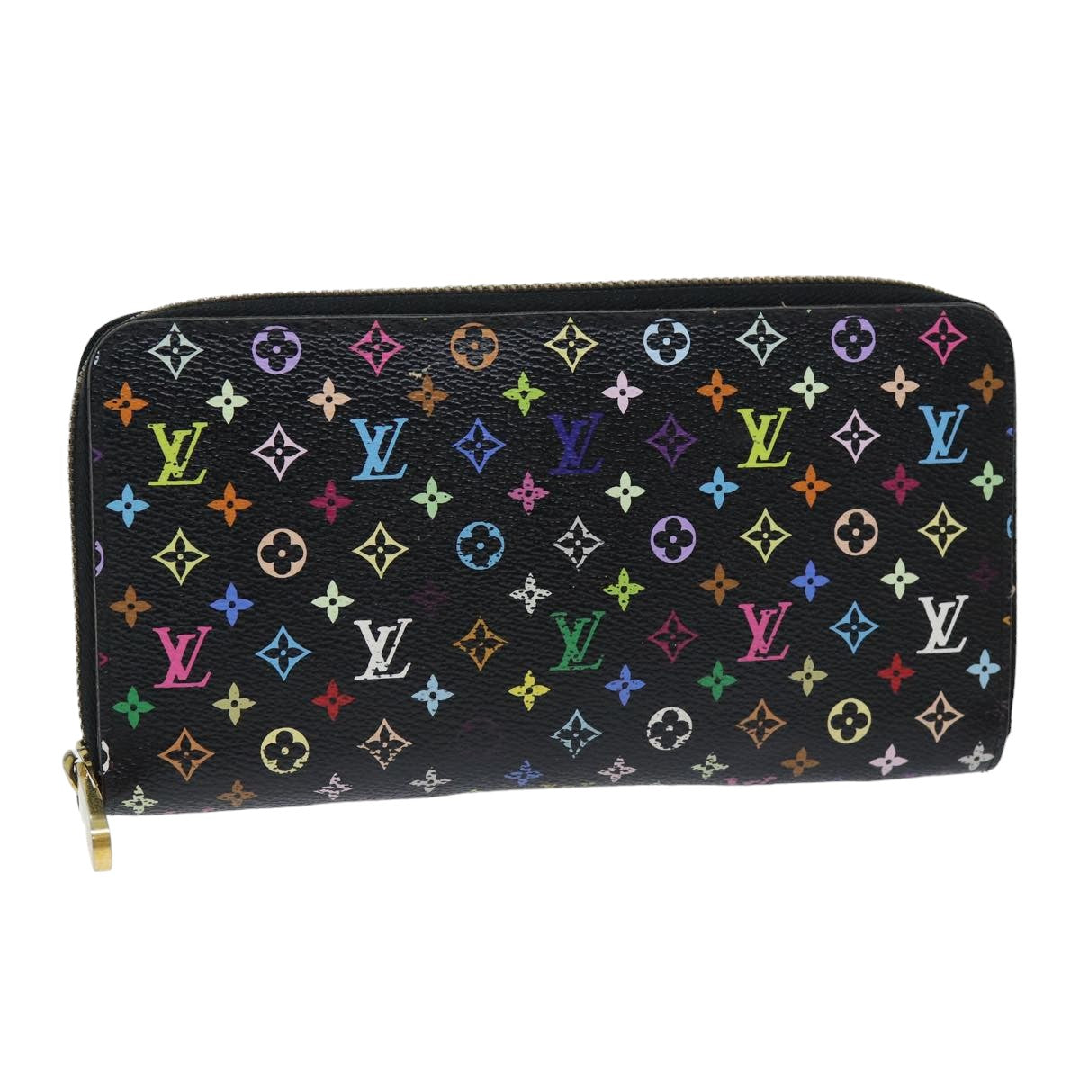 LOUIS VUITTON Monogram Multicolor Zippy Wallet Black M60243 LV Auth 75413