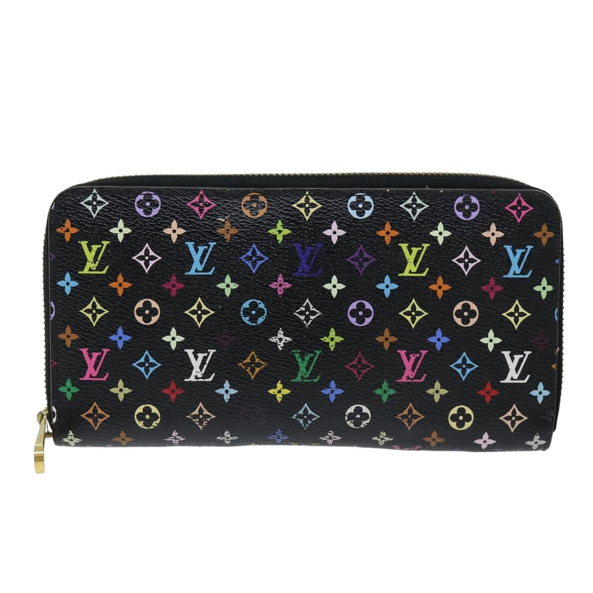 LOUIS VUITTON Monogram Multicolor Zippy Wallet Black M60243 LV Auth 75413