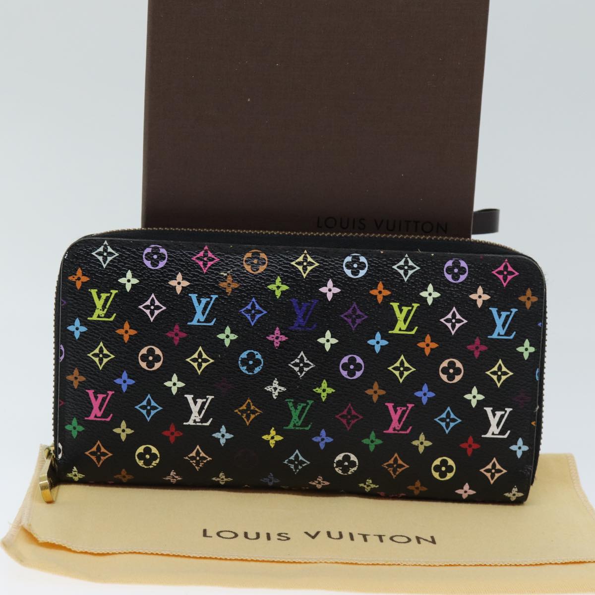 LOUIS VUITTON Monogram Multicolor Zippy Wallet Black M60243 LV Auth 75413