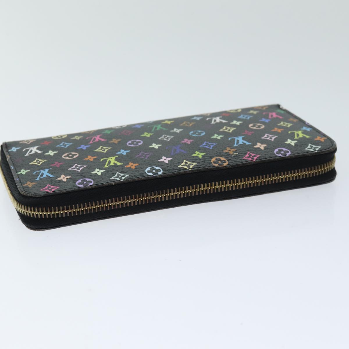 LOUIS VUITTON Monogram Multicolor Zippy Wallet Black M60243 LV Auth 75413