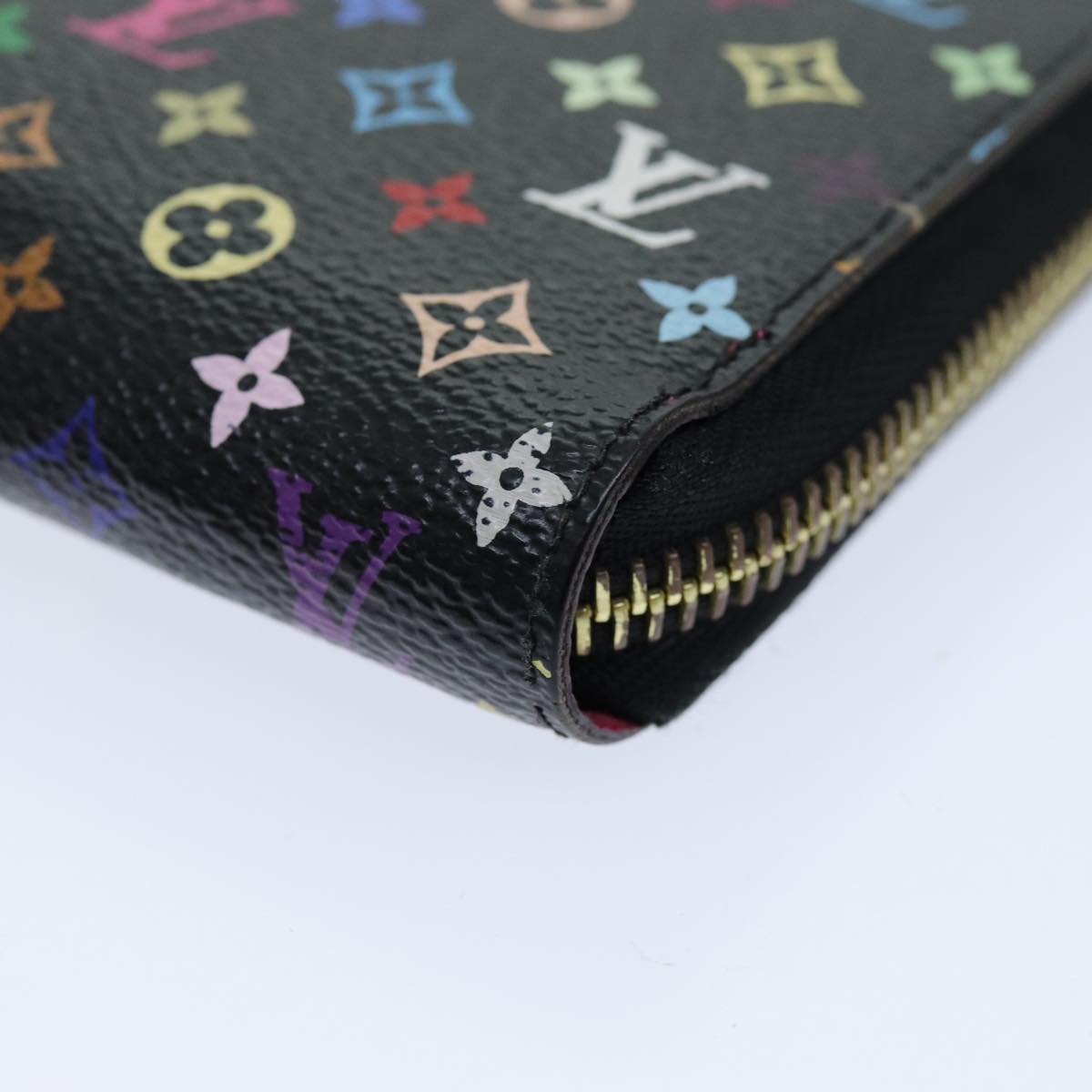 LOUIS VUITTON Monogram Multicolor Zippy Wallet Black M60243 LV Auth 75413