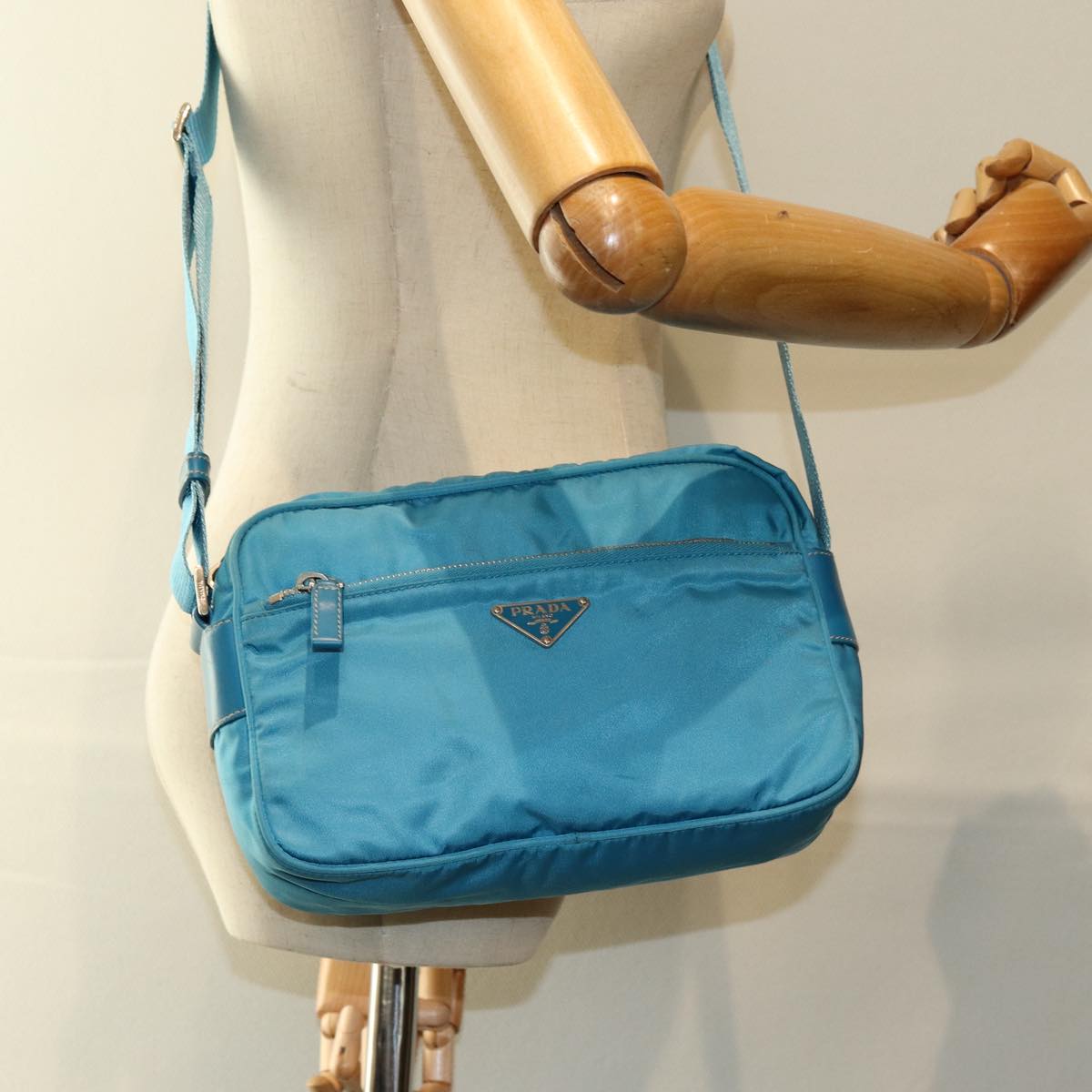 PRADA Shoulder Bag Nylon Light Blue Auth 75426