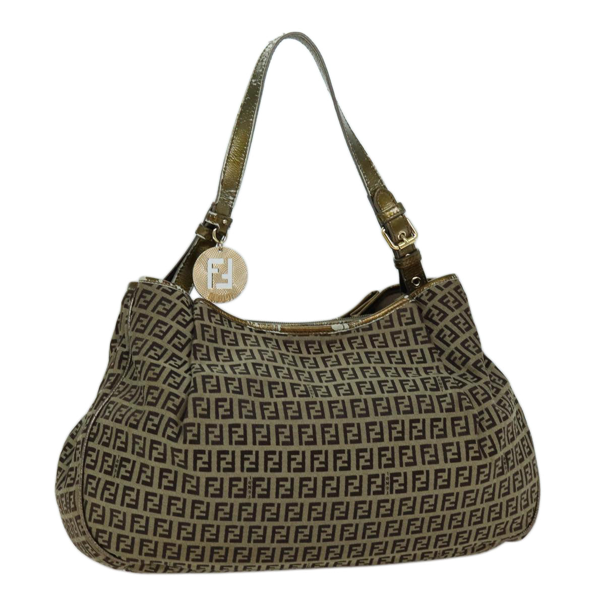 FENDI Zucchino Canvas Shoulder Bag Beige Auth 75429