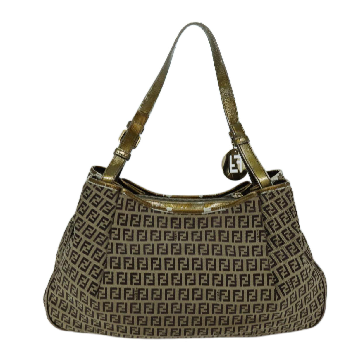 FENDI Zucchino Canvas Shoulder Bag Beige Auth 75429