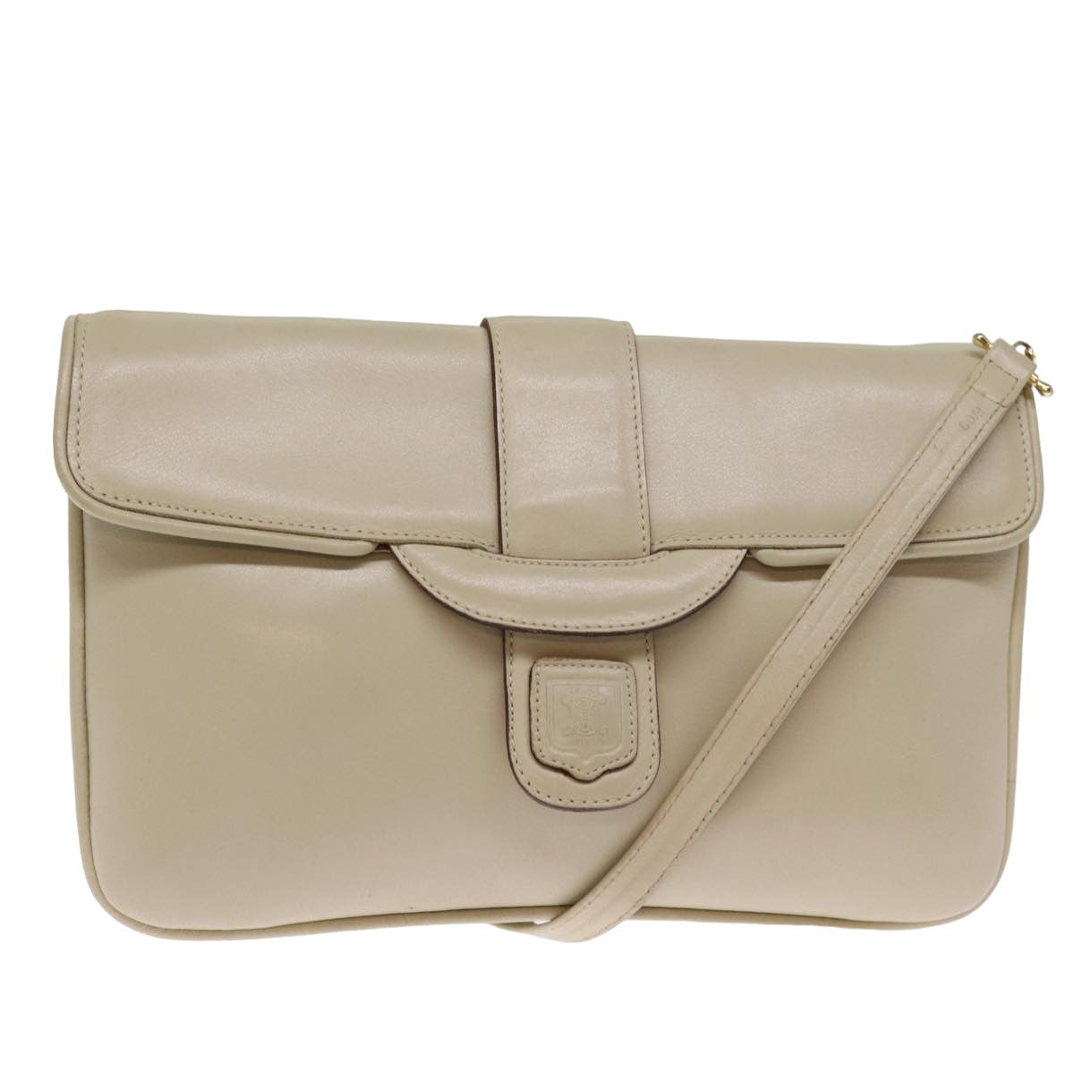 CELINE Shoulder Bag Leather Cream Auth 75443