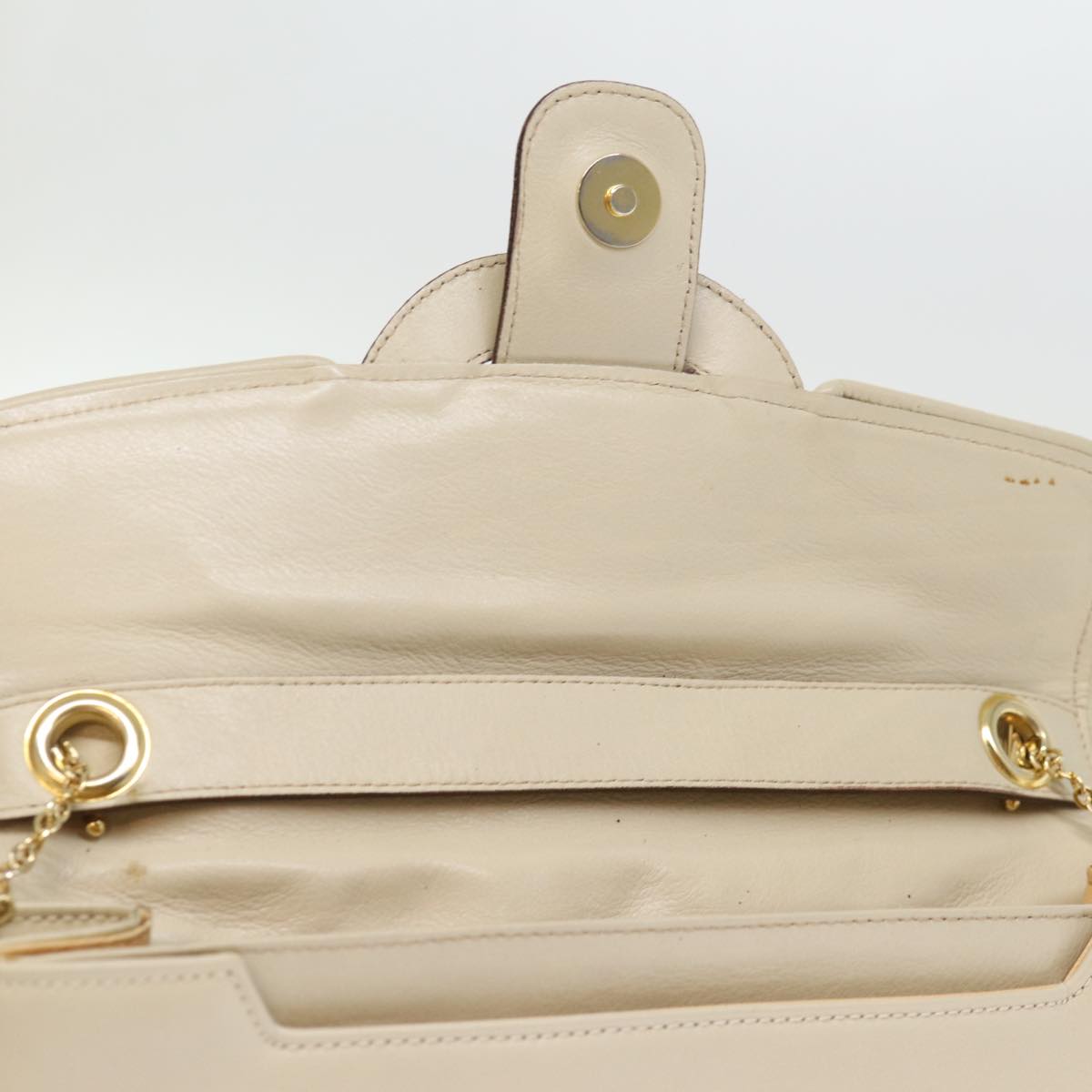 CELINE Shoulder Bag Leather Cream Auth 75443