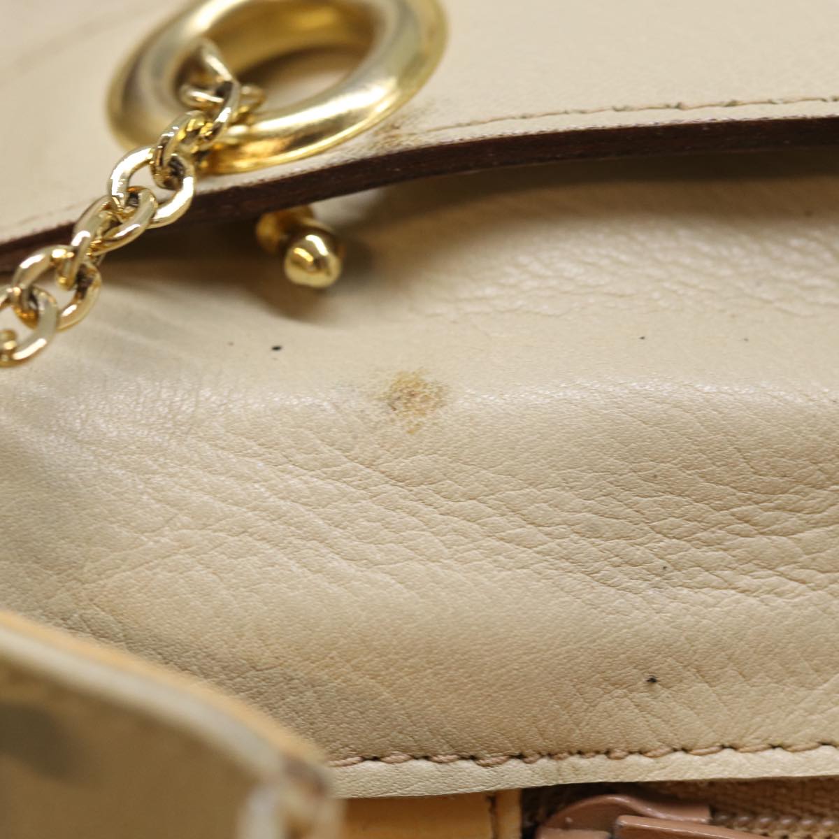 CELINE Shoulder Bag Leather Cream Auth 75443