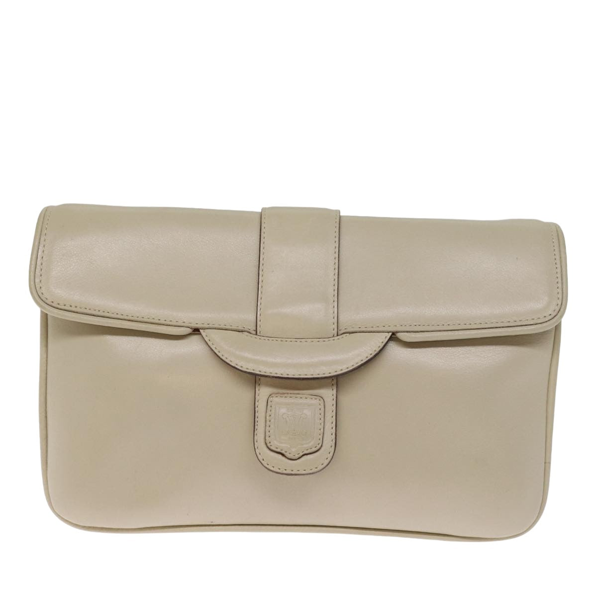 CELINE Shoulder Bag Leather Cream Auth 75443