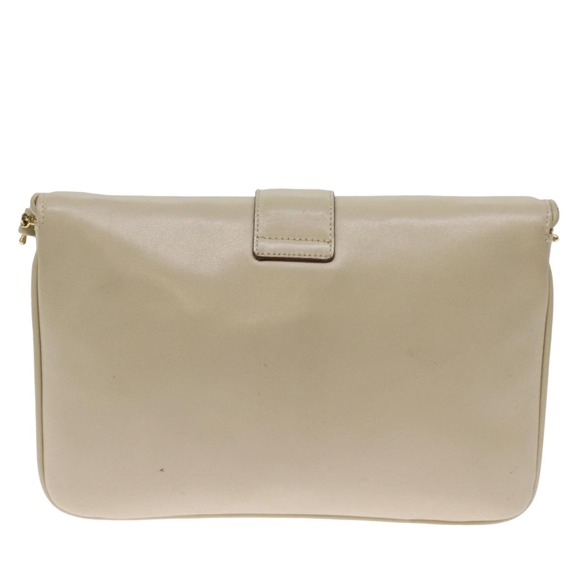 CELINE Shoulder Bag Leather Cream Auth 75443