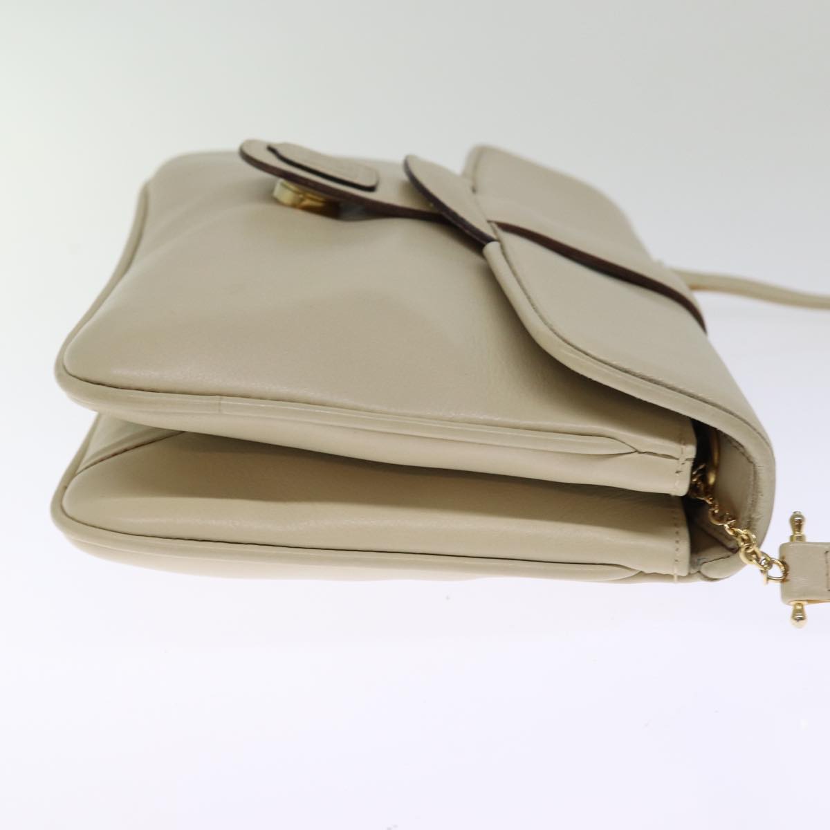 CELINE Shoulder Bag Leather Cream Auth 75443