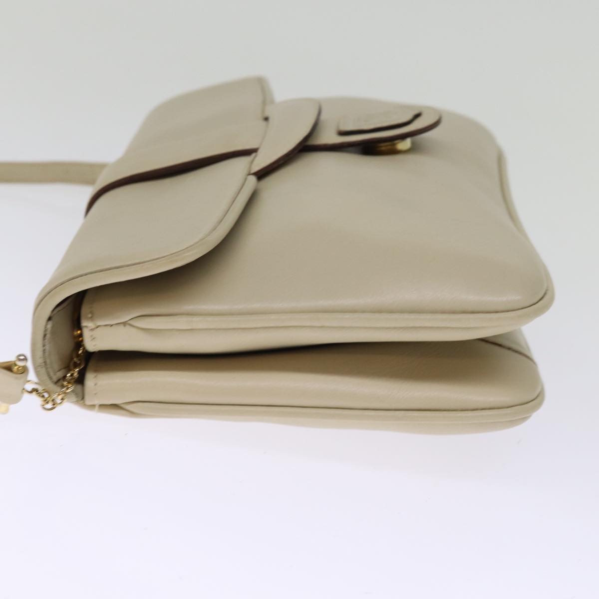 CELINE Shoulder Bag Leather Cream Auth 75443