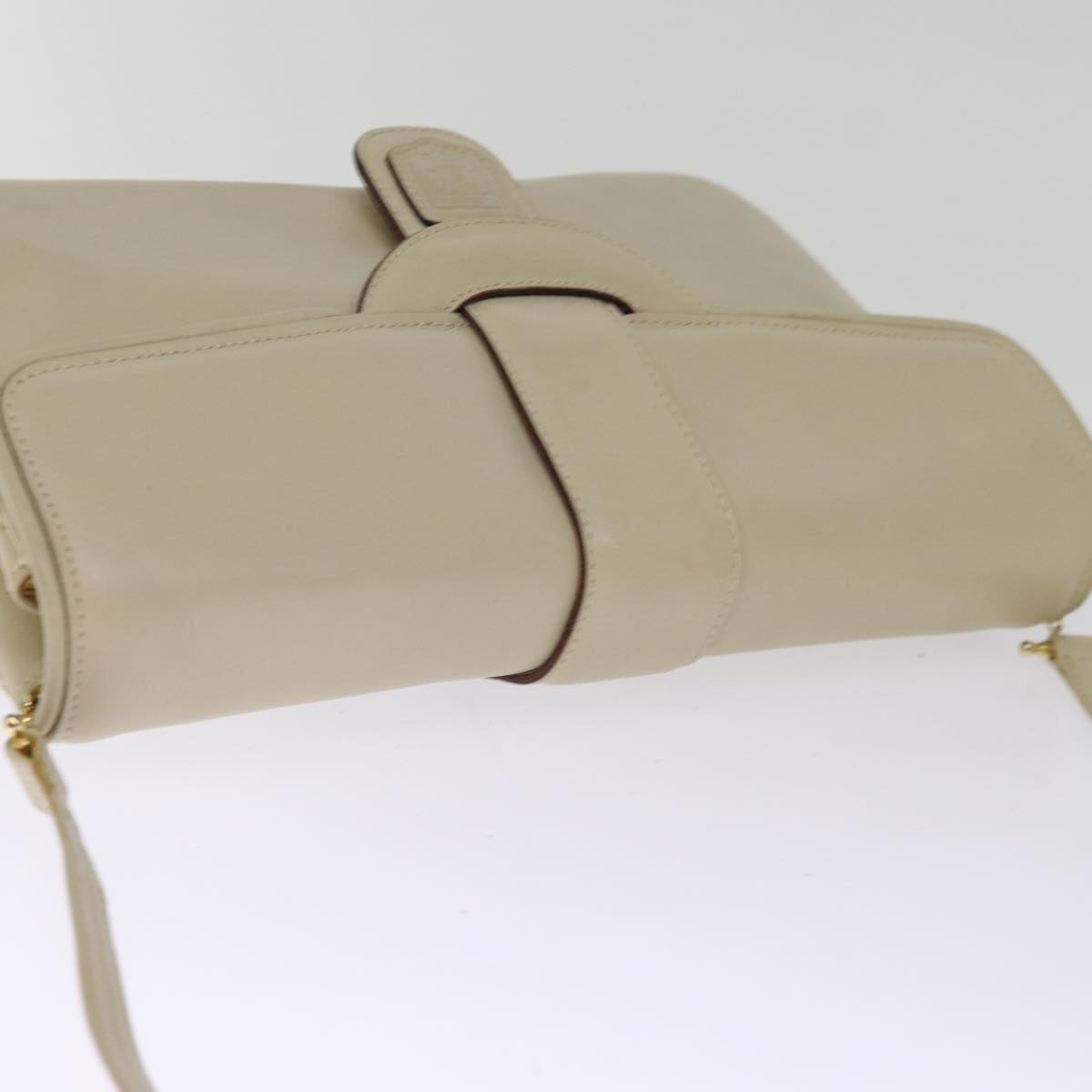 CELINE Shoulder Bag Leather Cream Auth 75443