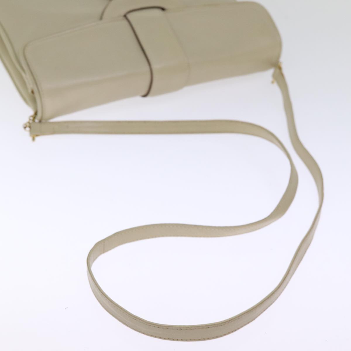 CELINE Shoulder Bag Leather Cream Auth 75443