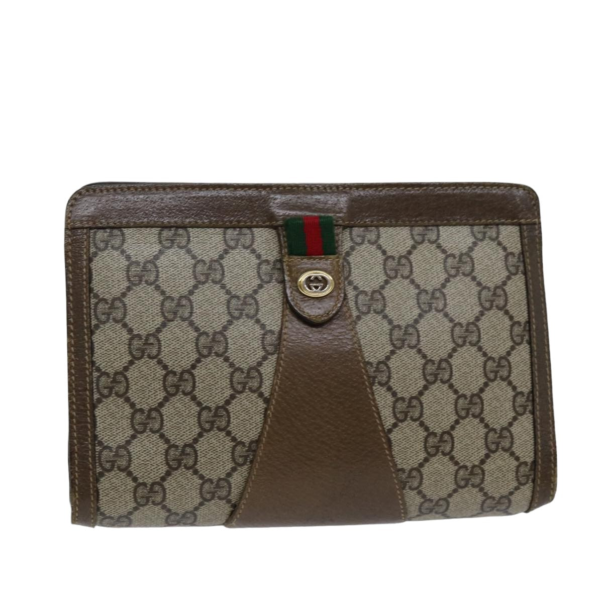 GUCCI GG Supreme Web Sherry Line Clutch Bag Beige Red Green 89 01 032 Auth 75444