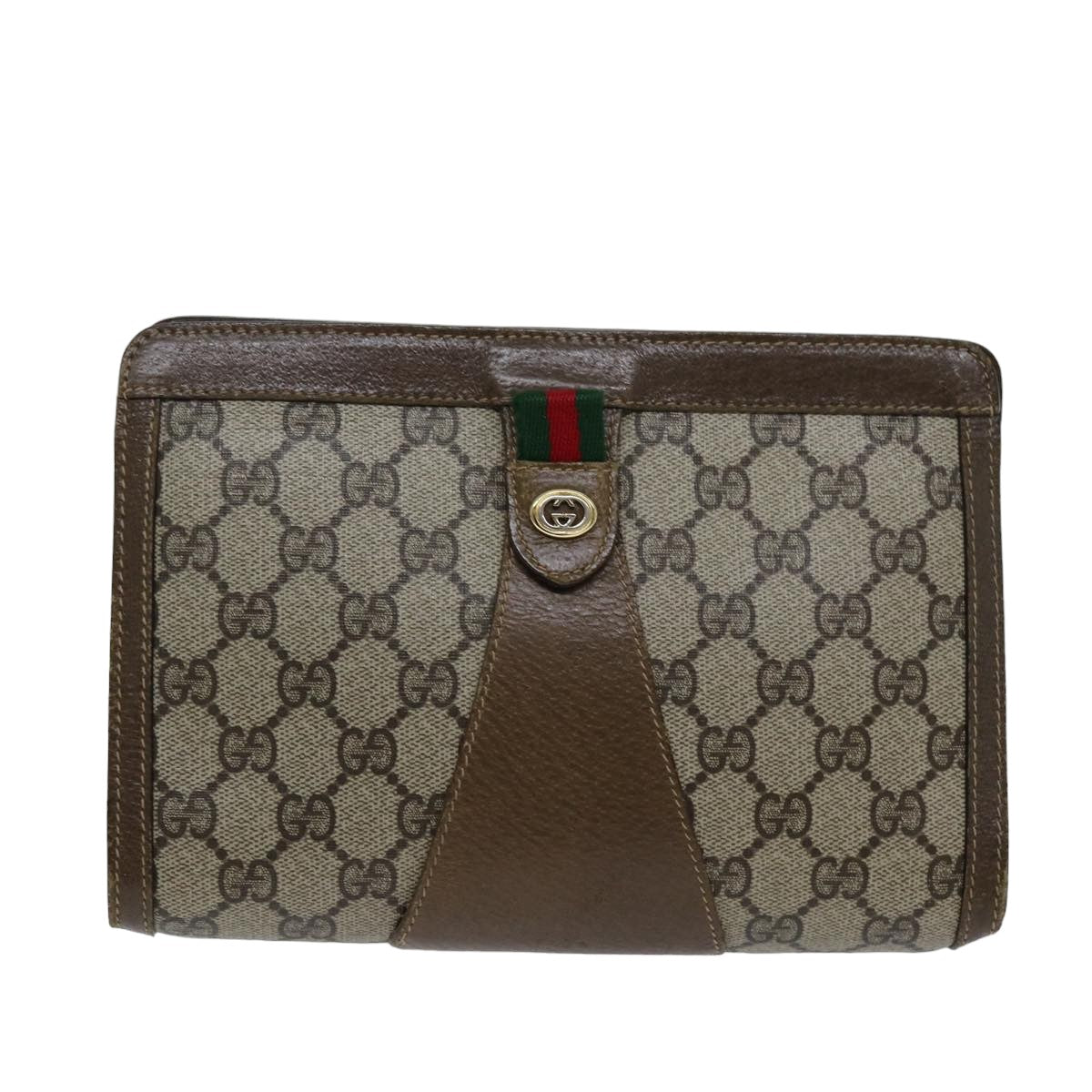 GUCCI GG Supreme Web Sherry Line Clutch Bag Beige Red Green 89 01 032 Auth 75444