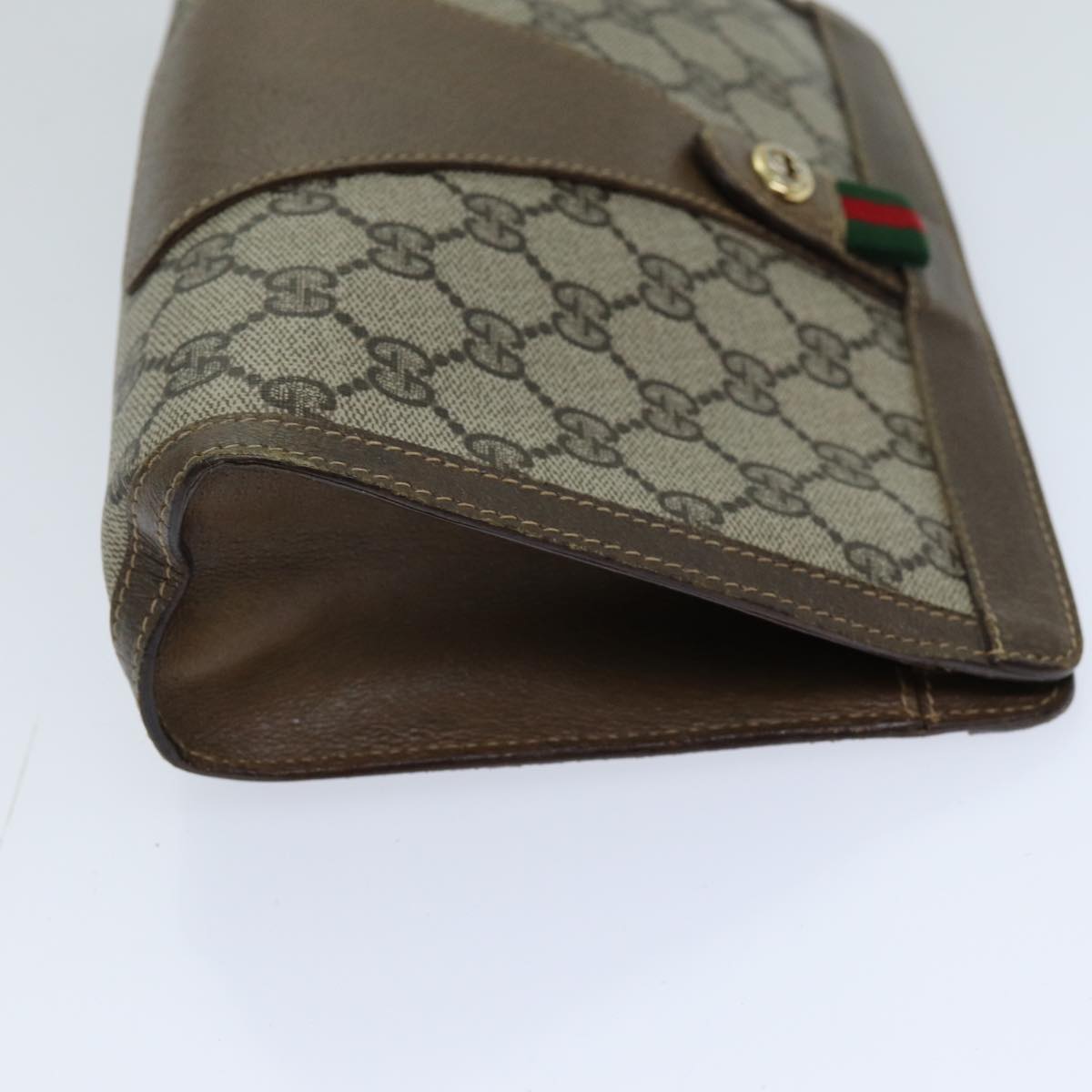 GUCCI GG Supreme Web Sherry Line Clutch Bag Beige Red Green 89 01 032 Auth 75444