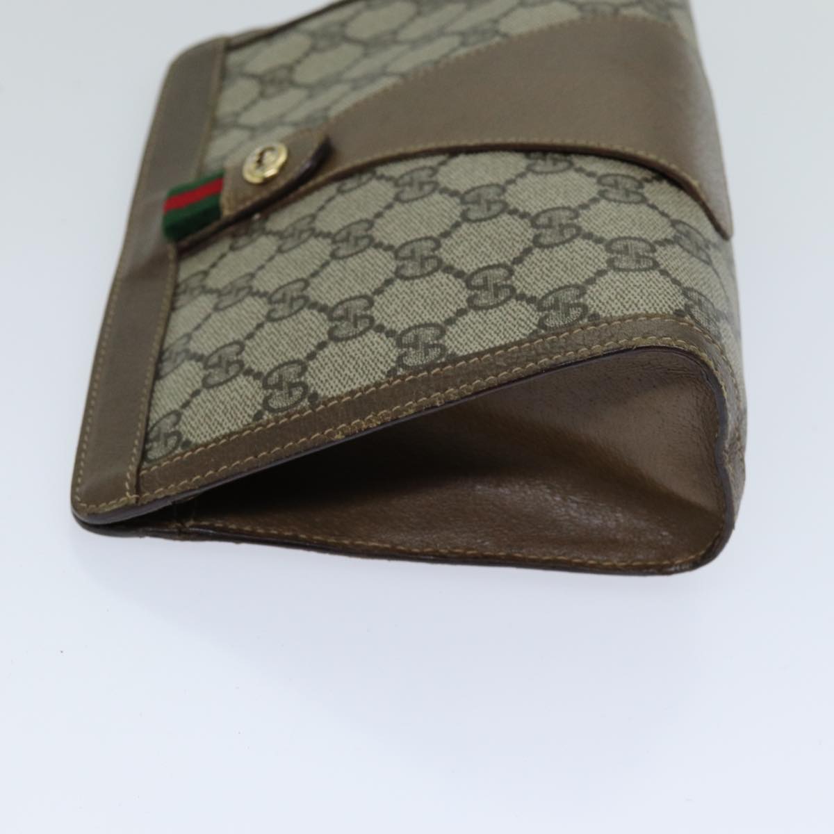 GUCCI GG Supreme Web Sherry Line Clutch Bag Beige Red Green 89 01 032 Auth 75444