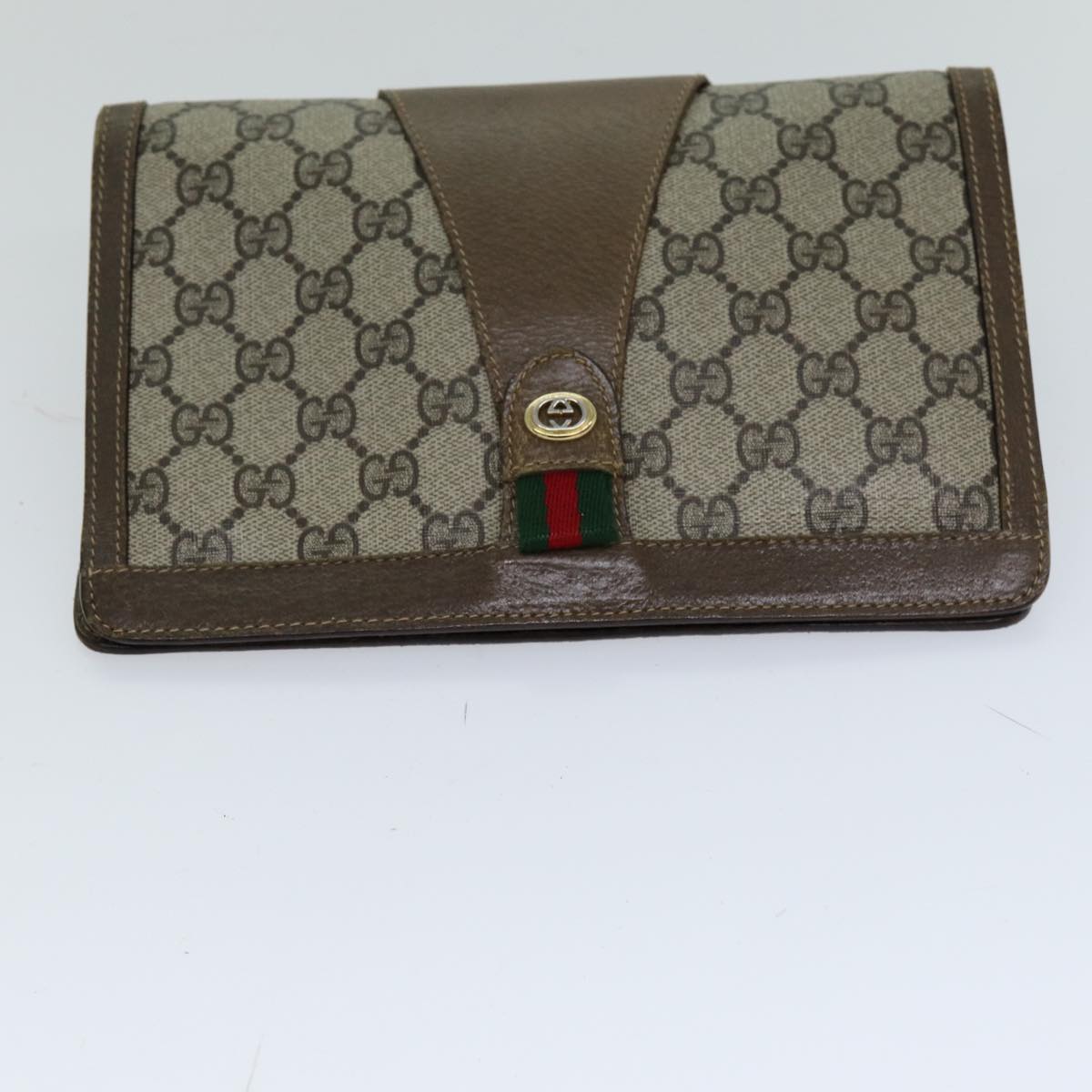 GUCCI GG Supreme Web Sherry Line Clutch Bag Beige Red Green 89 01 032 Auth 75444