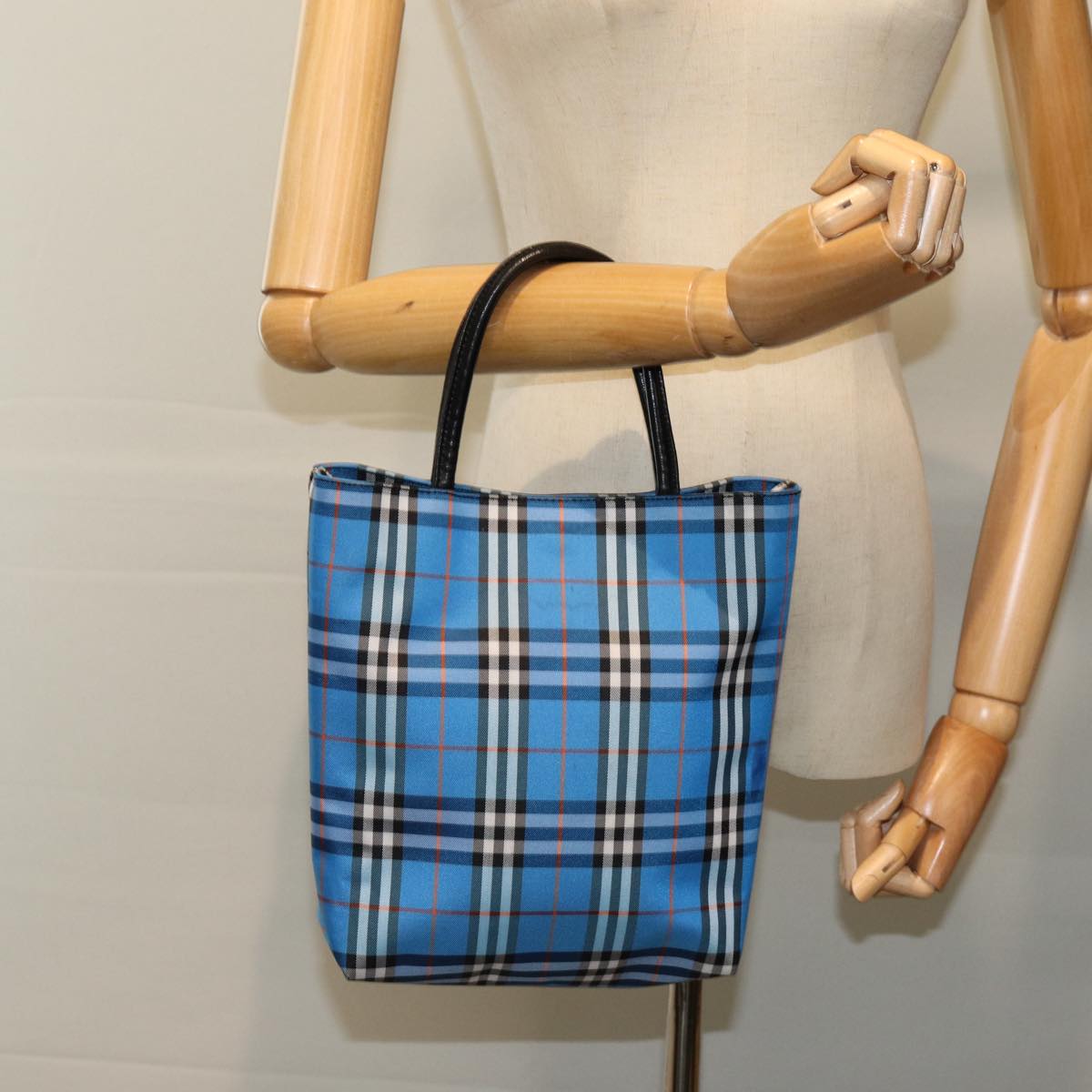 BURBERRY Nova Check Hand Bag Nylon Blue Auth 75447