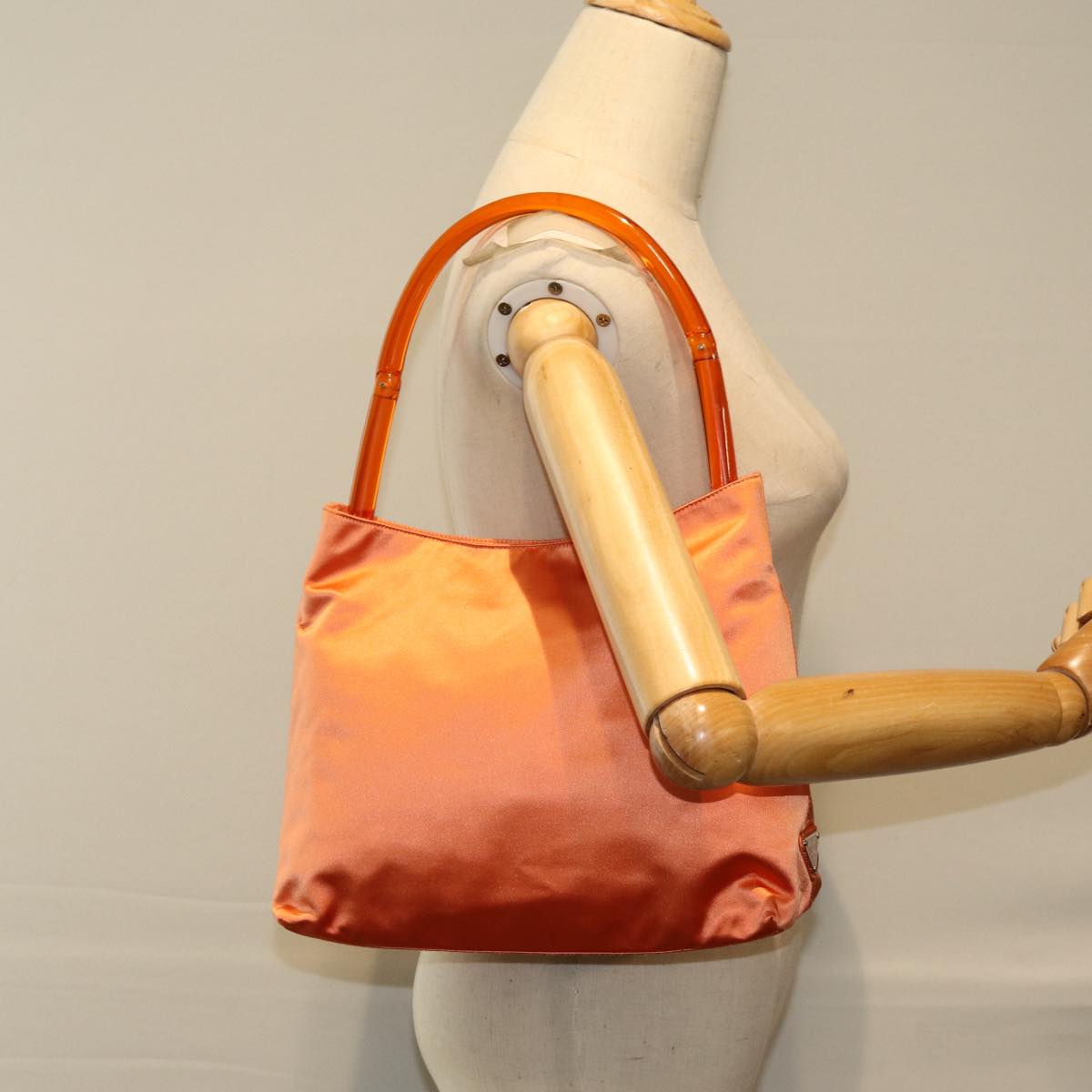 PRADA Shoulder Bag Satin Orange Auth 75449