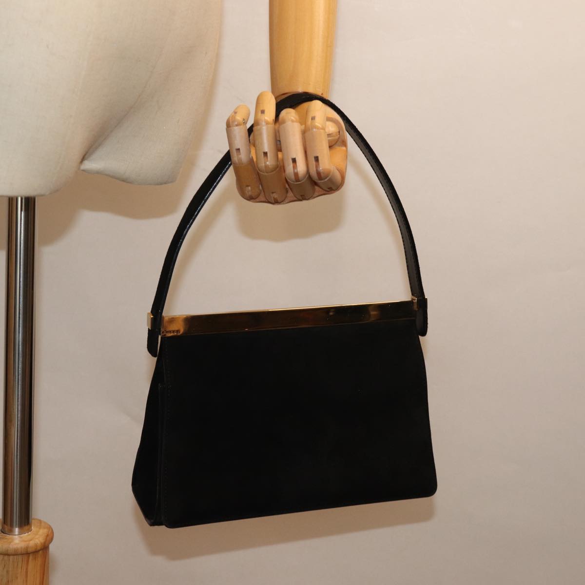 GUCCI Hand Bag Suede Black 001 2058 1928 0 Auth 75456