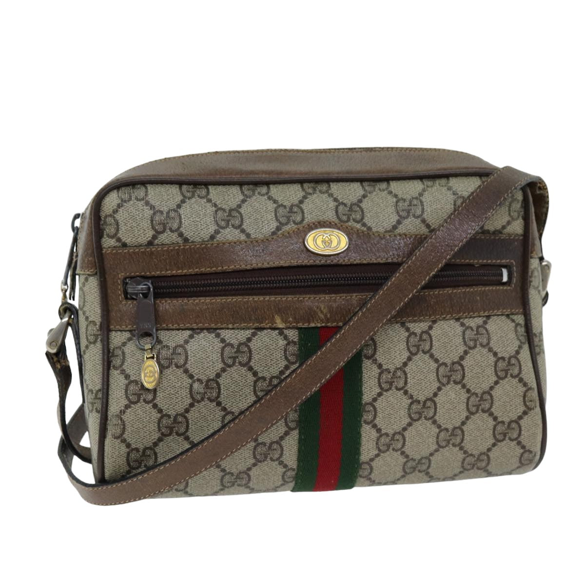 GUCCI Web Sherry Line GG Supreme Shoulder Bag Beige Red 72 001 3654 Auth 75457