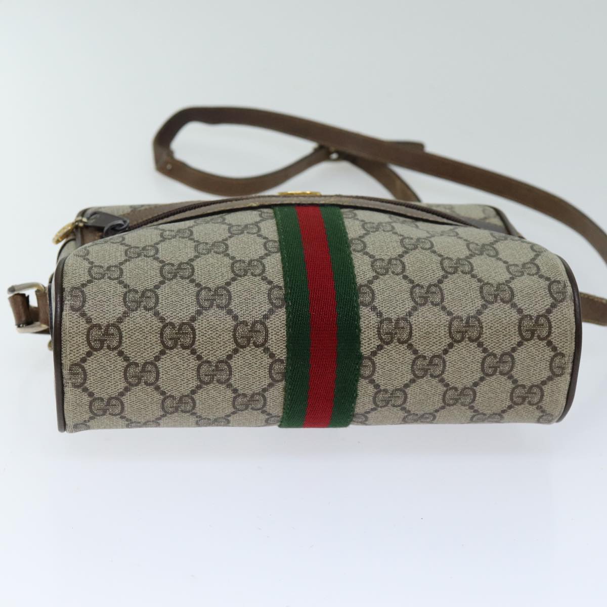 GUCCI Web Sherry Line GG Supreme Shoulder Bag Beige Red 72 001 3654 Auth 75457