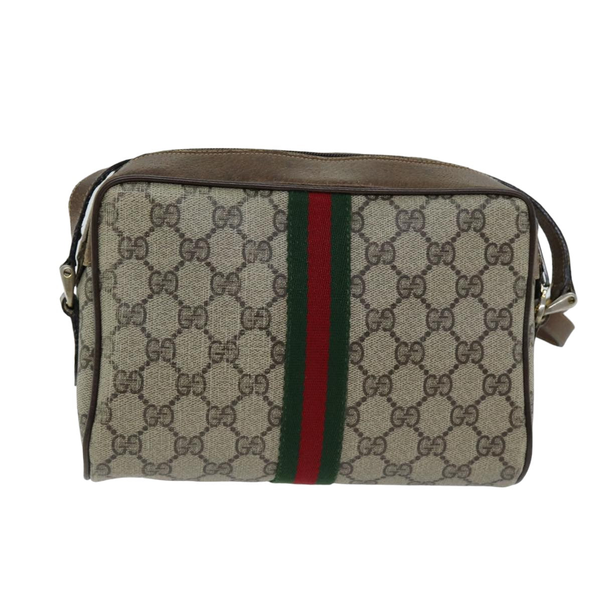 GUCCI Web Sherry Line GG Supreme Shoulder Bag Beige Red 72 001 3654 Auth 75457